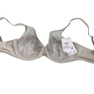 Simon Perele Womens Bra Size 32 D Gray Underwire Java Sheer Plunge New